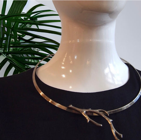 Sculpted Antler- Handmade Hand Soldered Silver Collar Necklace