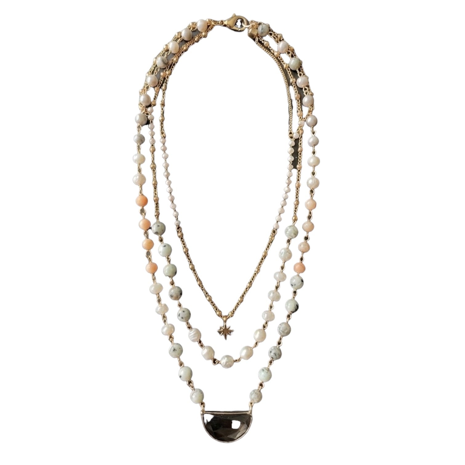 Pastel Layers Necklace - Handmade Prelayered Gold-Plated Gemstones Necklace