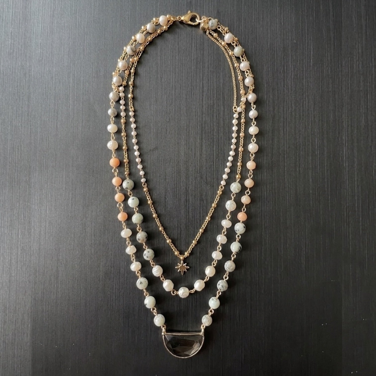 Pastel Layers Necklace - Handmade Prelayered Gold-Plated Gemstones Necklace