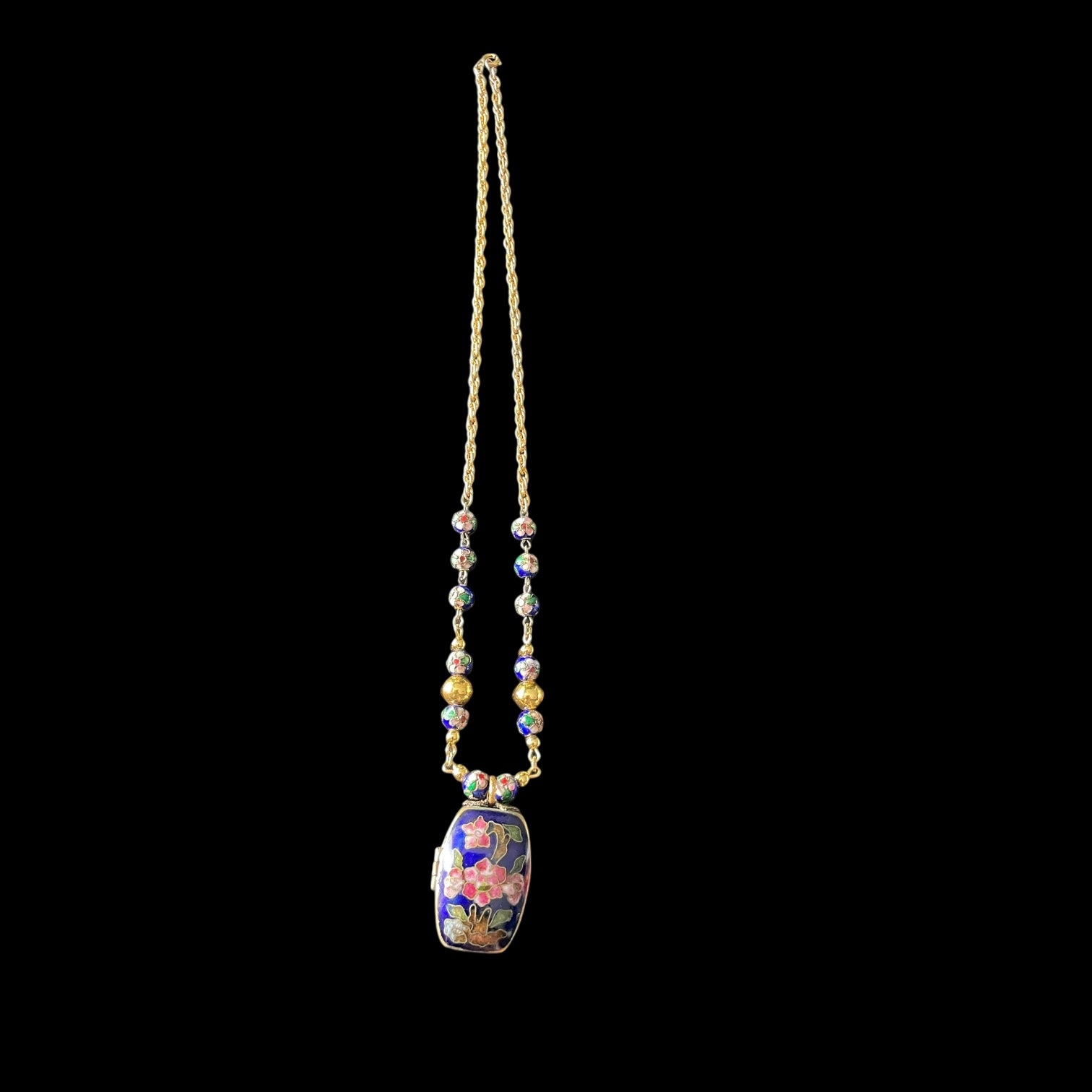 The Heirloom Azure - Handmade one-of-a-kind vintage cloisonne pill box locket necklace