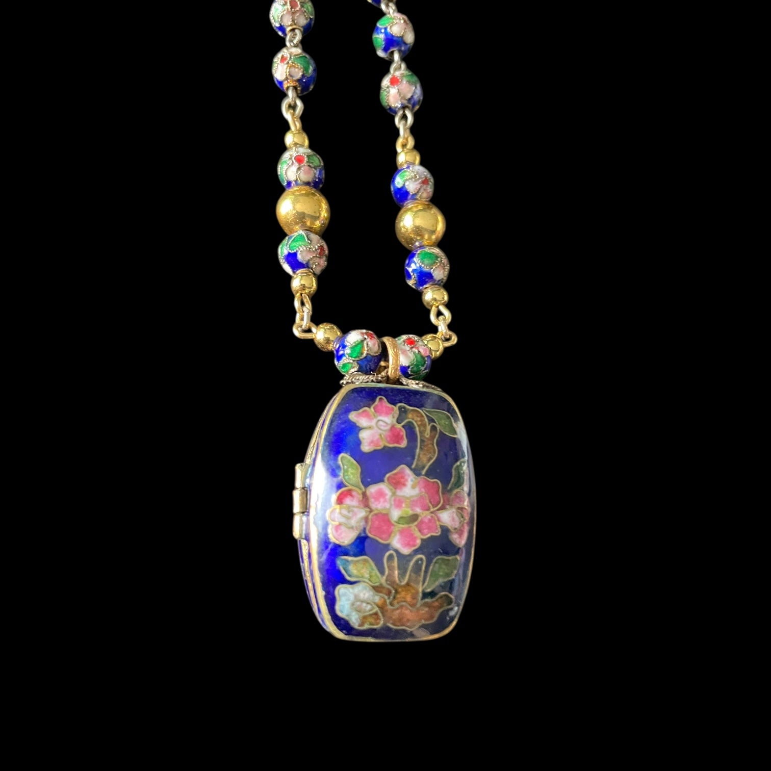 The Heirloom Azure - Handmade one-of-a-kind vintage cloisonne pill box locket necklace