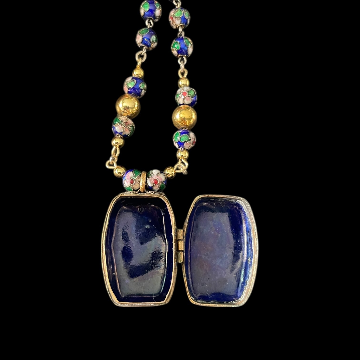The Heirloom Azure - Handmade one-of-a-kind vintage cloisonne pill box locket necklace