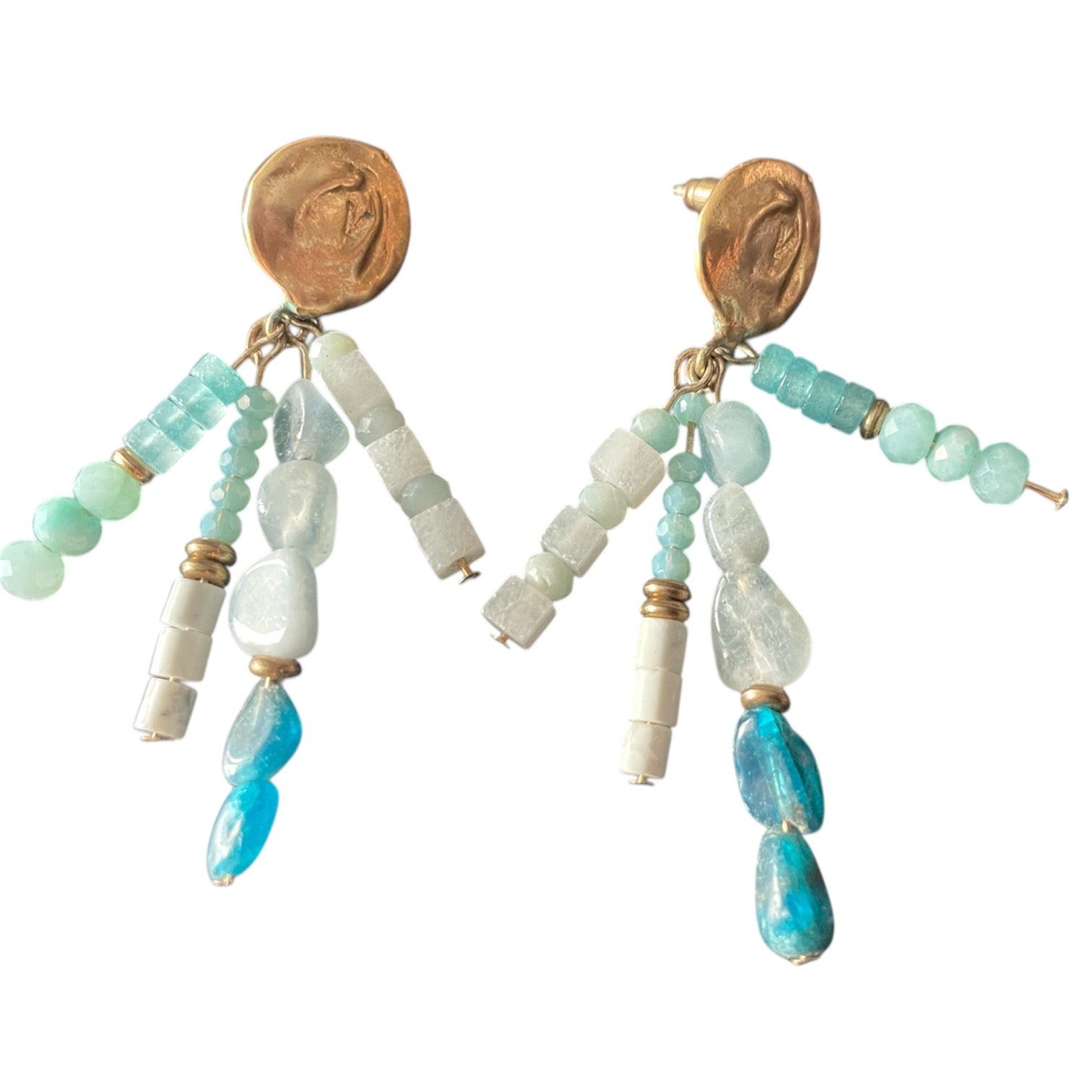 Quirky Aqua Tales - Handmade Gemstone Semi-precious Gold-plated Earrings