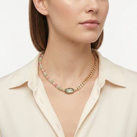 Pastel Perfection- Handmade Labrodonite Gemstone Semi-precious Gold-plated Necklace