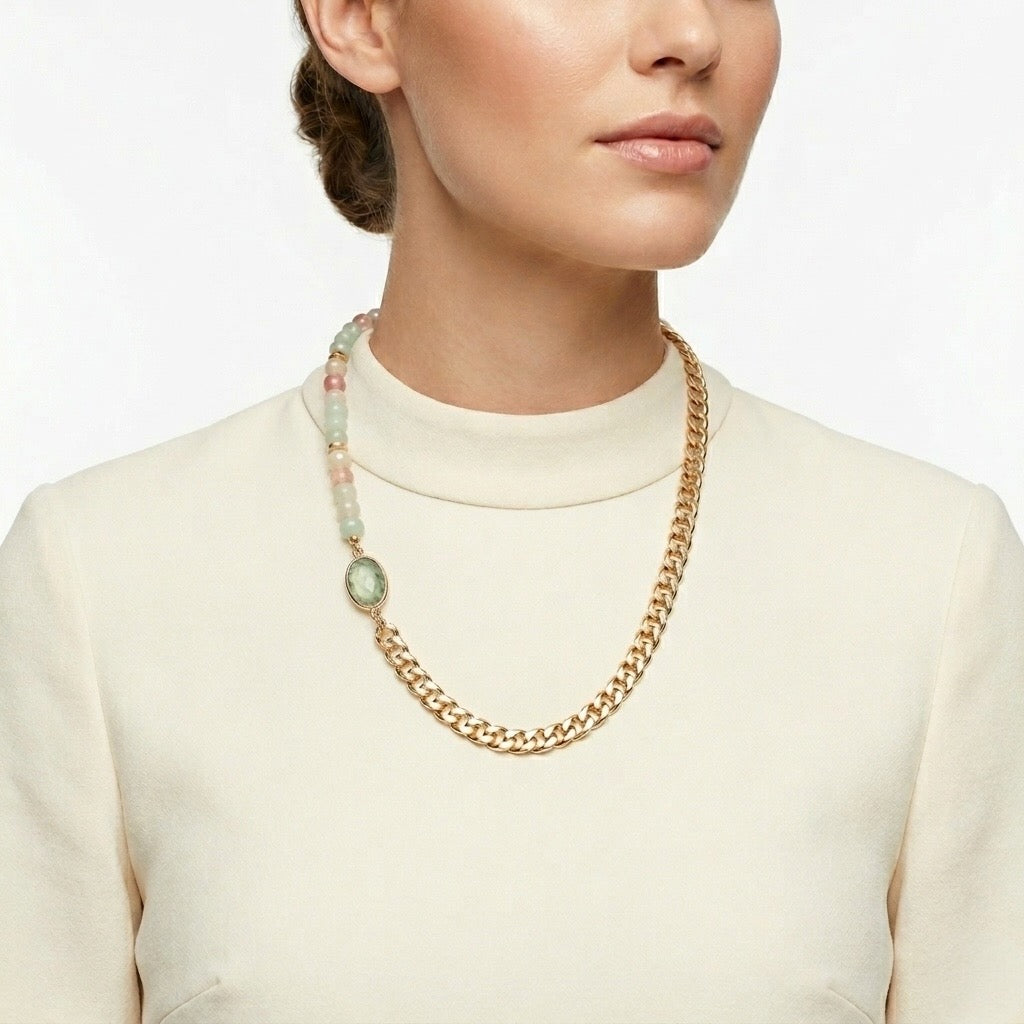 Pastel Perfection- Handmade Labrodonite Gemstone Semi-precious Gold-plated Necklace