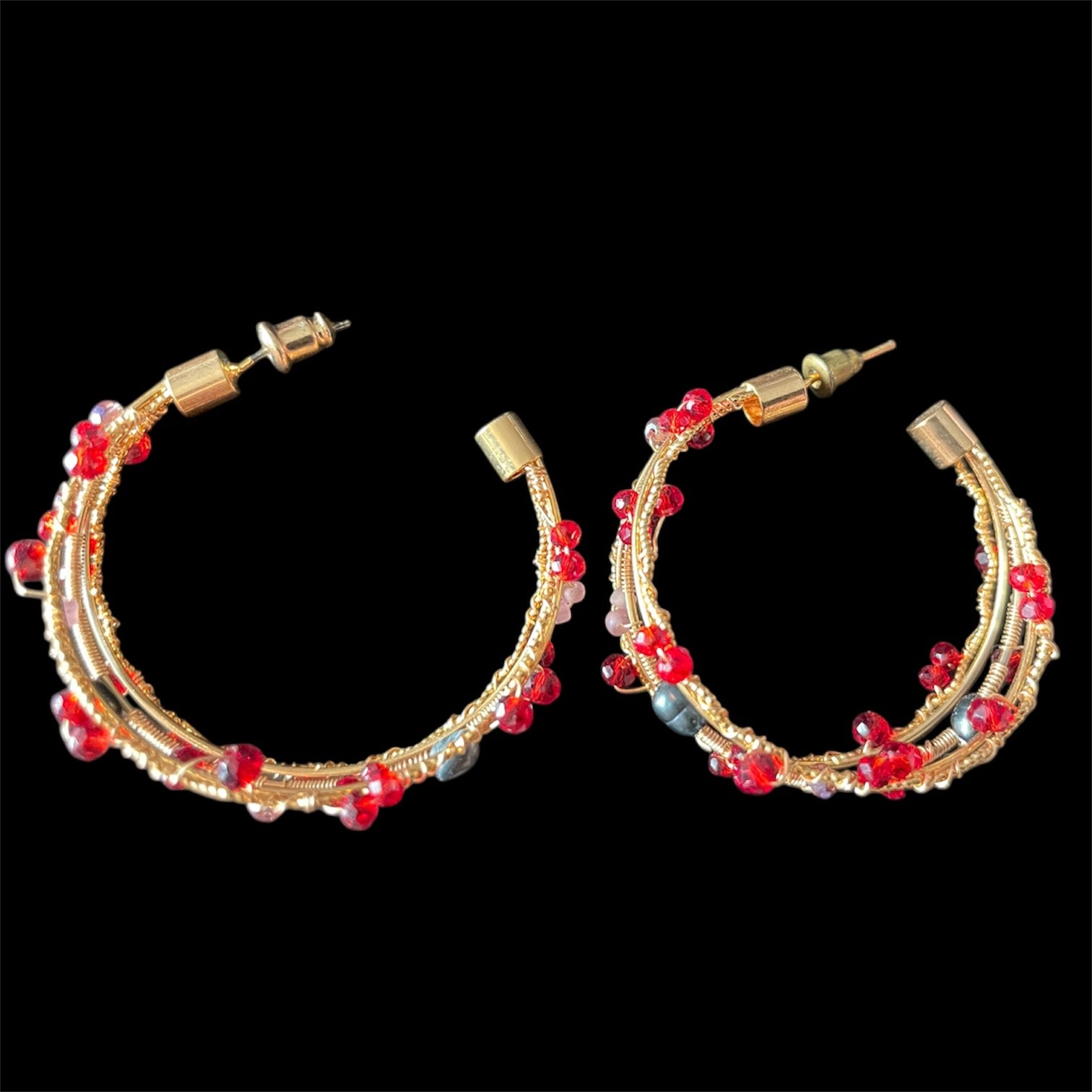 Crimson Orbit - Handmade Gemstone Semi-precious Gold-plated Earrings