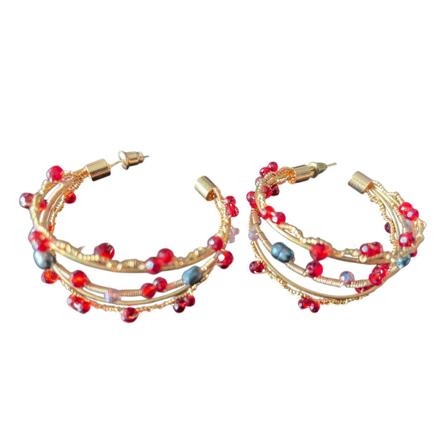 Crimson Orbit - Handmade Gemstone Semi-precious Gold-plated Earrings