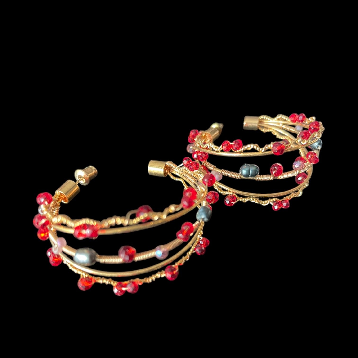 Crimson Orbit - Handmade Gemstone Semi-precious Gold-plated Earrings