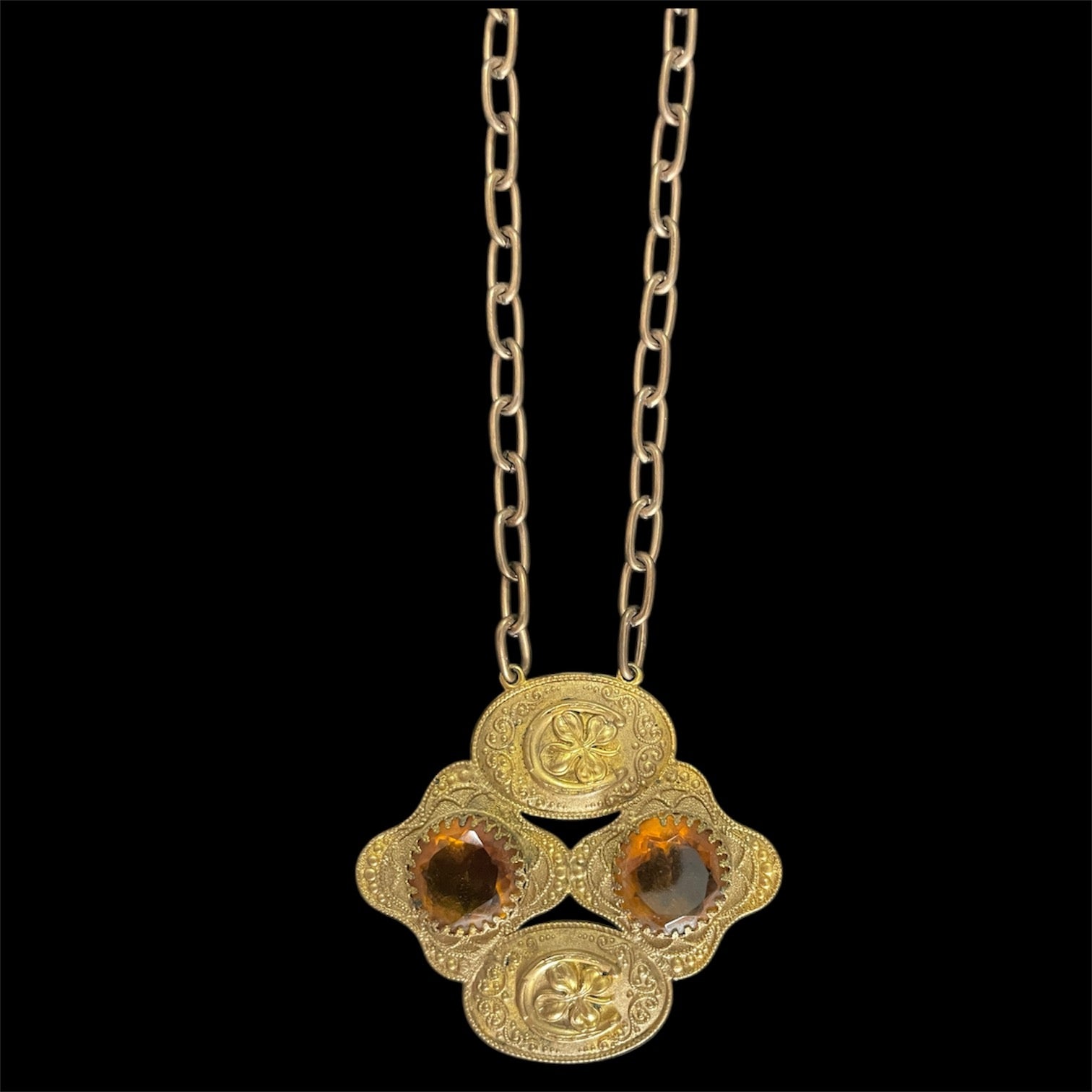 Amber Medallion - Handmade one-of-a-kind vintage upcycled necklace