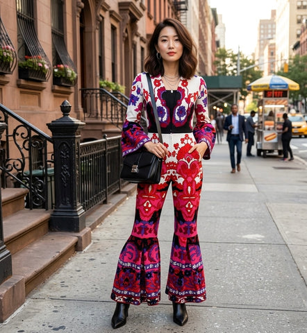 Purple Psychedelic Jumpsuit with Pantaloon Flare Sleeves and Pants
