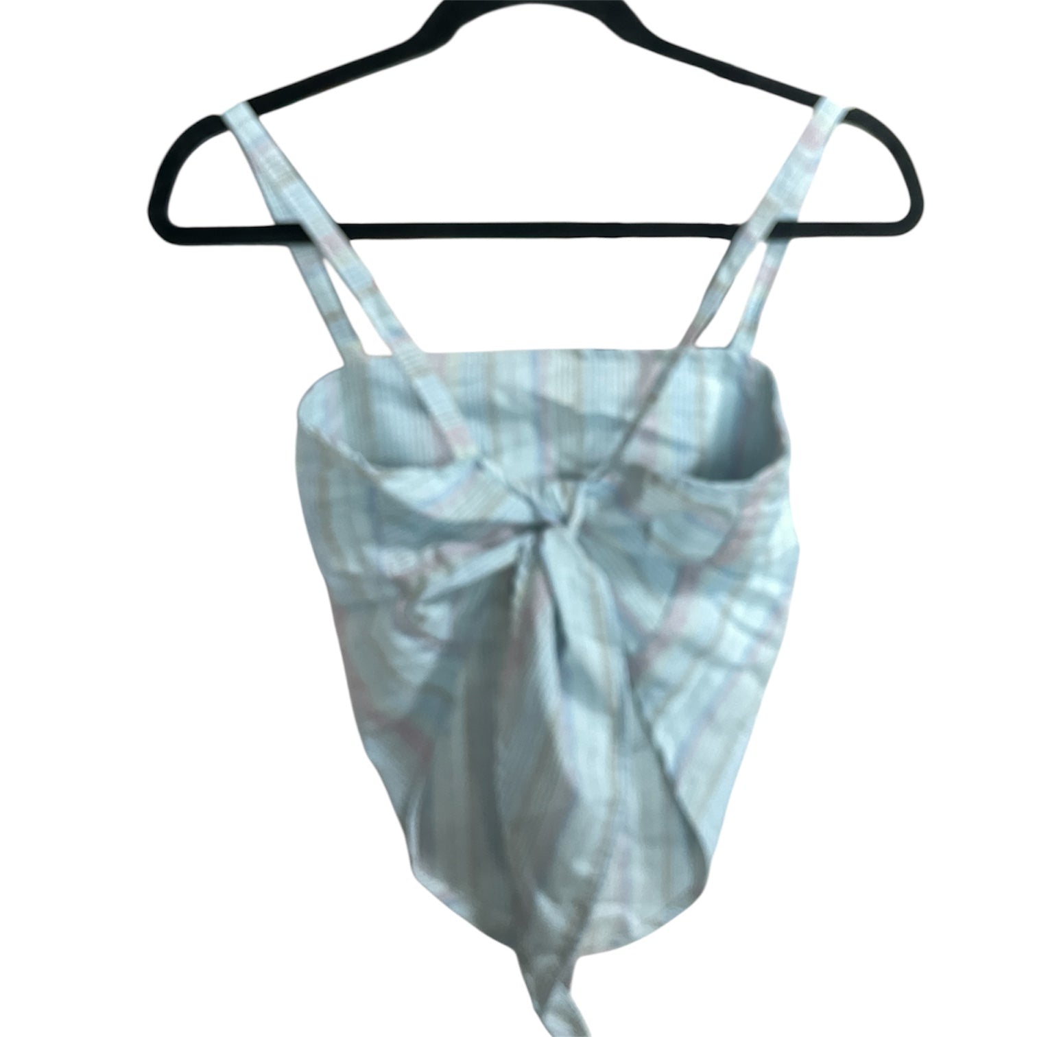 Summer Escape - Vintage 80s Backless Tie-Back Green Striped Spaghetti Strap Top