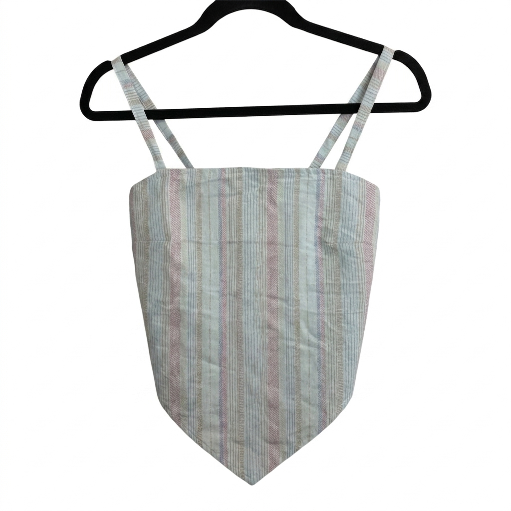 Summer Escape - Vintage 80s Backless Tie-Back Green Striped Spaghetti Strap Top