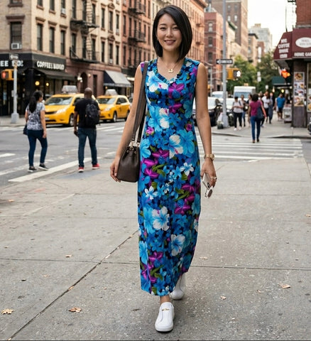Copacabana - 1960s Blue Tropicana Maxi Dress