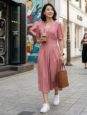 Cotton Candy - Pink Polka Dot Dress with Adorable Scalloped Collar