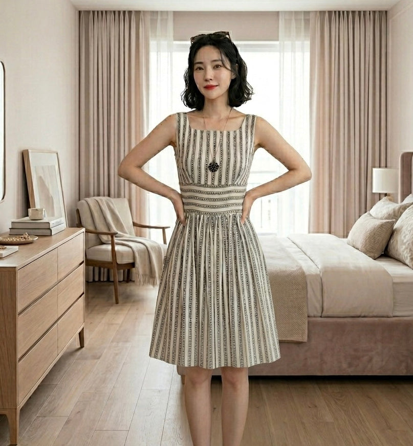 Silver Screen -1950s Geometric Black and White Fit & Flare Dress