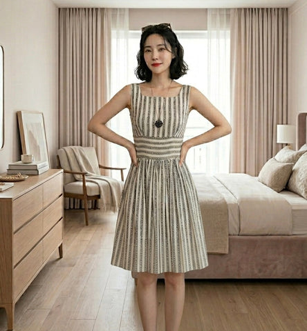 Silver Screen -1950s Geometric Black and White Fit & Flare Dress