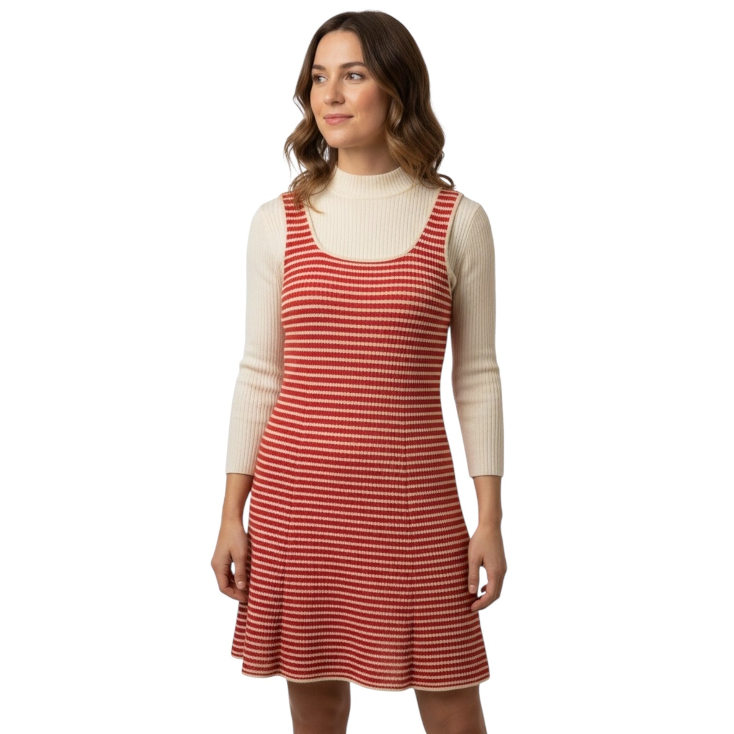 Carnaby Street - 60s Mod Red Cream Striped Knit Dress