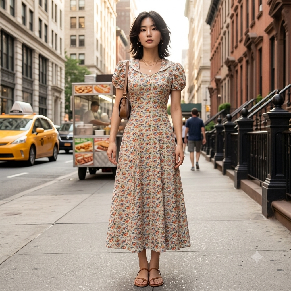Wildflower Cottage - Vintage 1970s Wavy Collar Lace Trimmed Maxi Dress