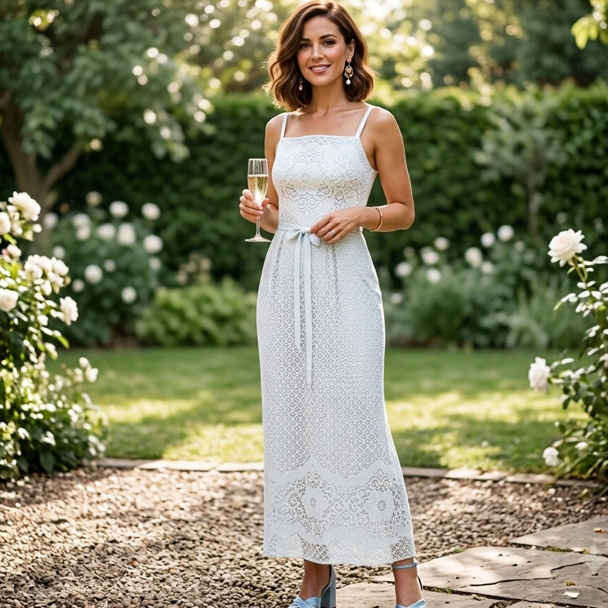 The Juliette - Vintage 1960s Pale Blue Intricate Lace Maxi Dress with Blue Velvet Straps