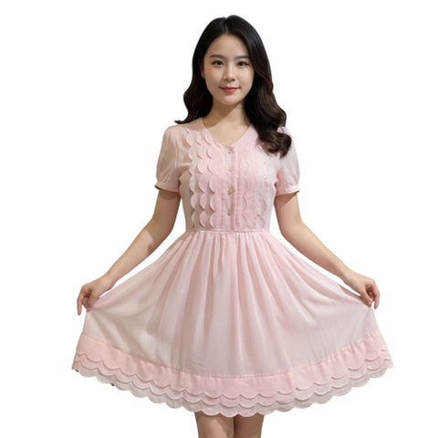 Pink Shell - Short Sleeve Scallop Dress
