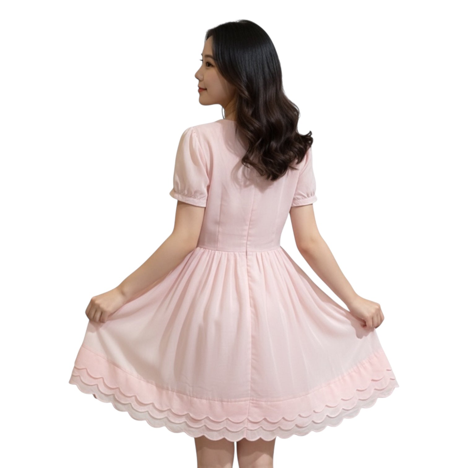 Pink Shell - Short Sleeve Scallop Dress