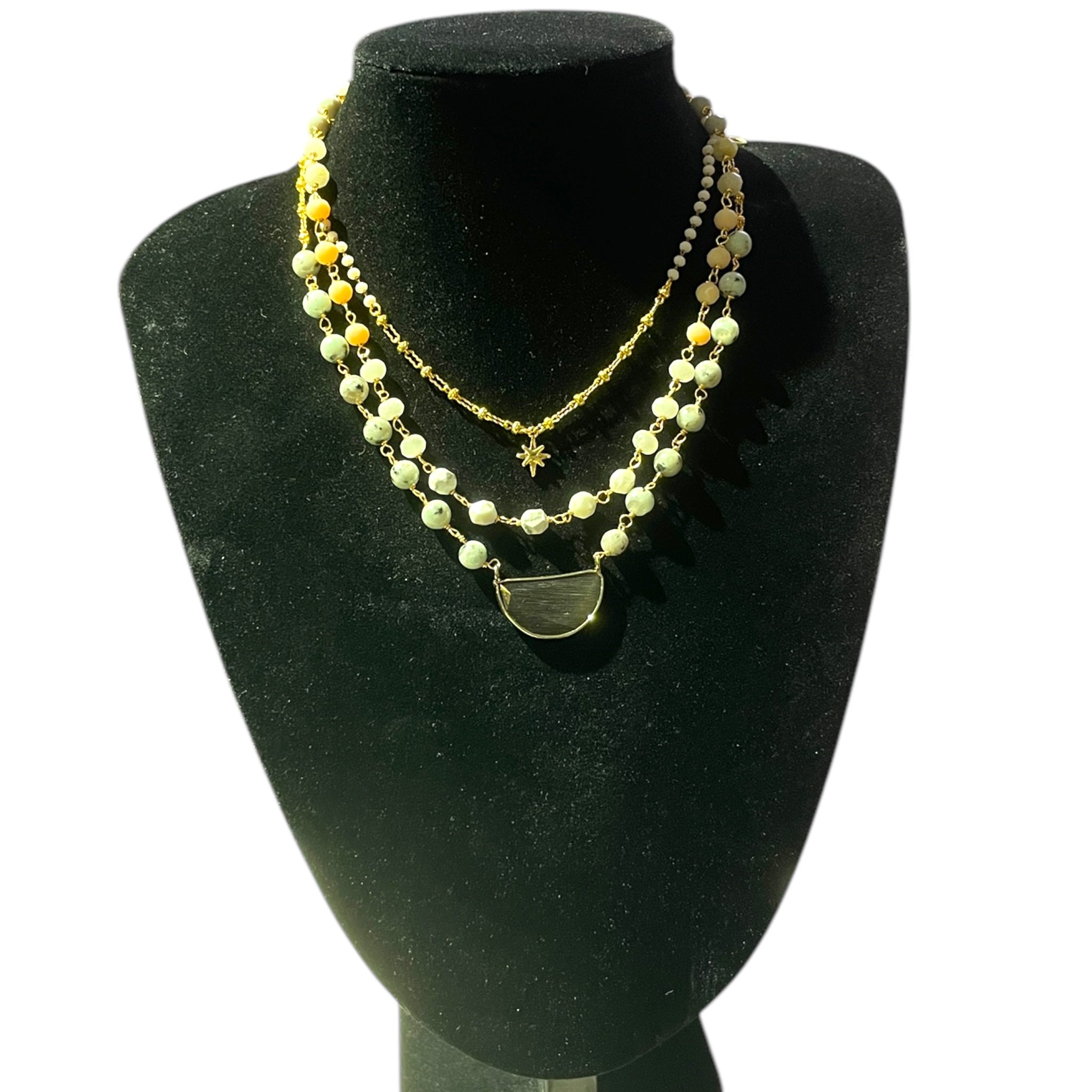 Pastel Layers Necklace - Handmade Prelayered Gold-Plated Gemstones Necklace