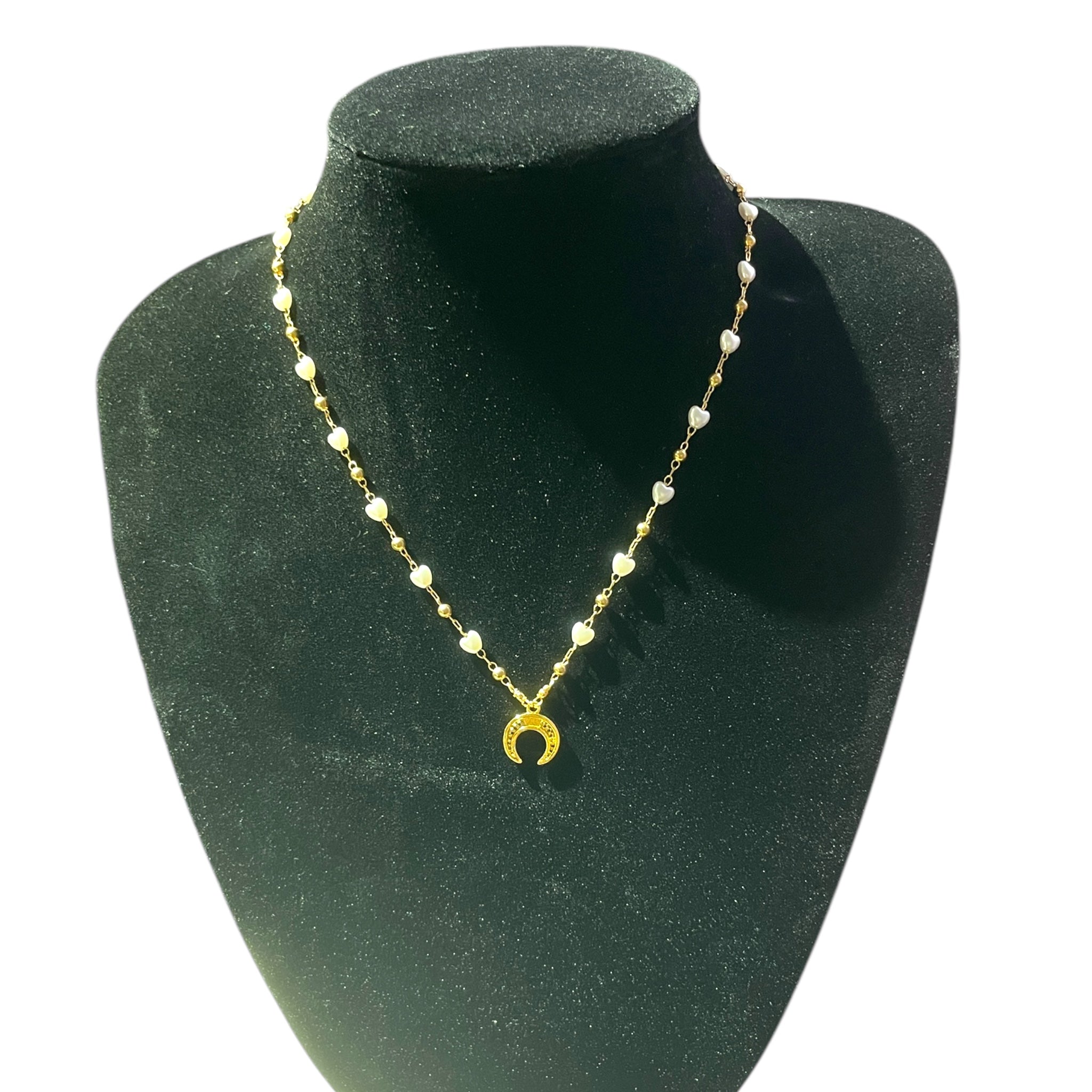 Handmade Heart-shaped Faux Pearl -Goldplated Necklace