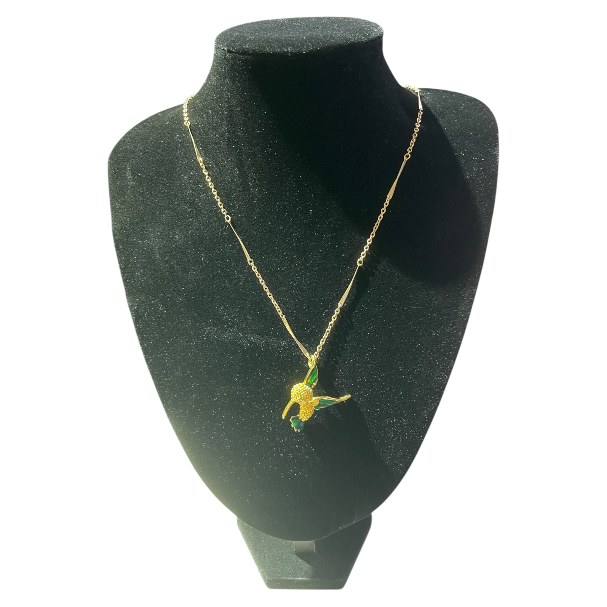 HAPPY HUMMINGBIRD- VINTAGE GOLDTONE LONG NECKLACE