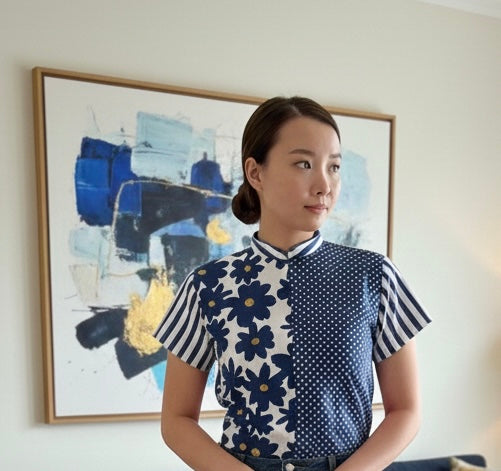 DOT STRIPE DAISY - HANDMADE MODERN COTTON CHEONGSAM
