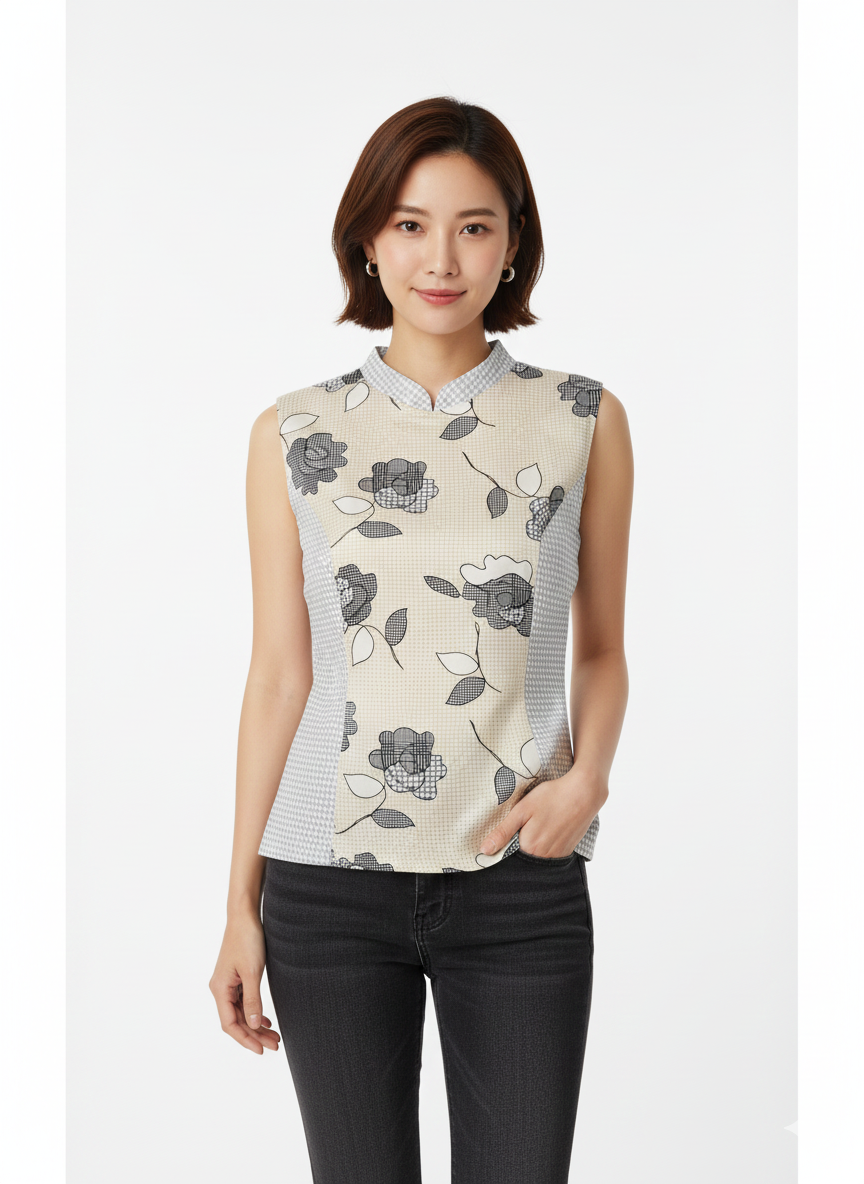 HERRINGBONE TOP - HANDMADE MODERN COTTON CHEONGSAM TOP