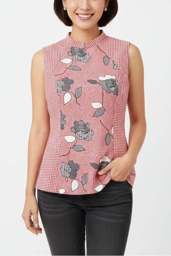 HERRINGBONE TOP - HANDMADE MODERN COTTON CHEONGSAM TOP