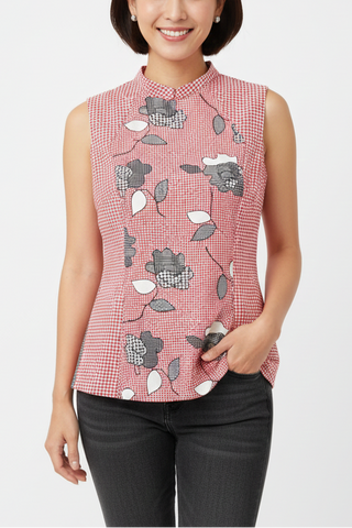 HERRINGBONE TOP - HANDMADE MODERN COTTON CHEONGSAM TOP