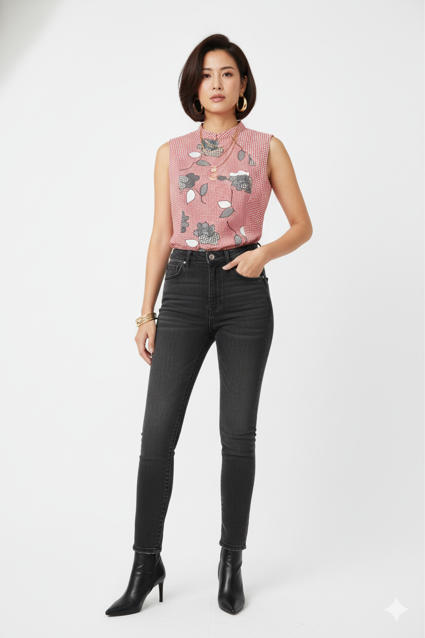 HERRINGBONE TOP - HANDMADE MODERN COTTON CHEONGSAM TOP
