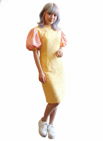 Broderie Bubble - Lace with Puff Bubble Sleeves Modern Cheongsam