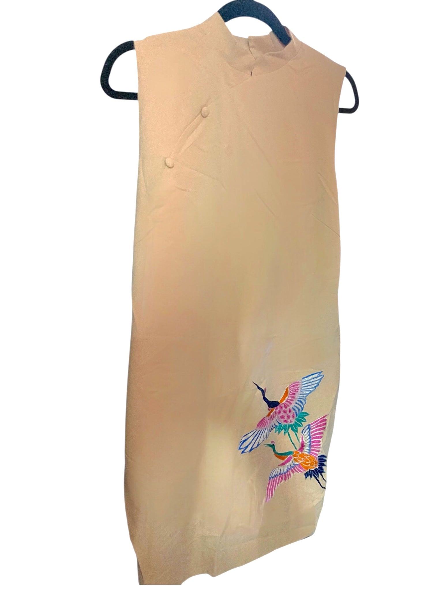 CRANE - HANDMADE, HAND-EMBROIDERED SILK-COTTON CHEONGSAM
