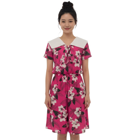 Fuschia Riveria - Indie Fuschia Crease-Free Short Sleeve Dress With Cool Collar