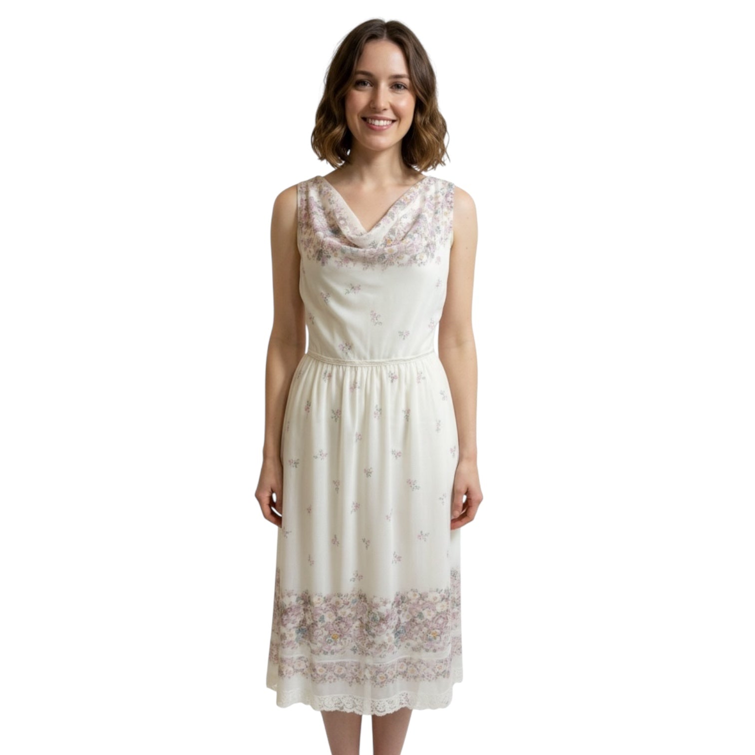 Daydreamer - 80s Super Soft Crease-free Feminine Off-White Floral Dress