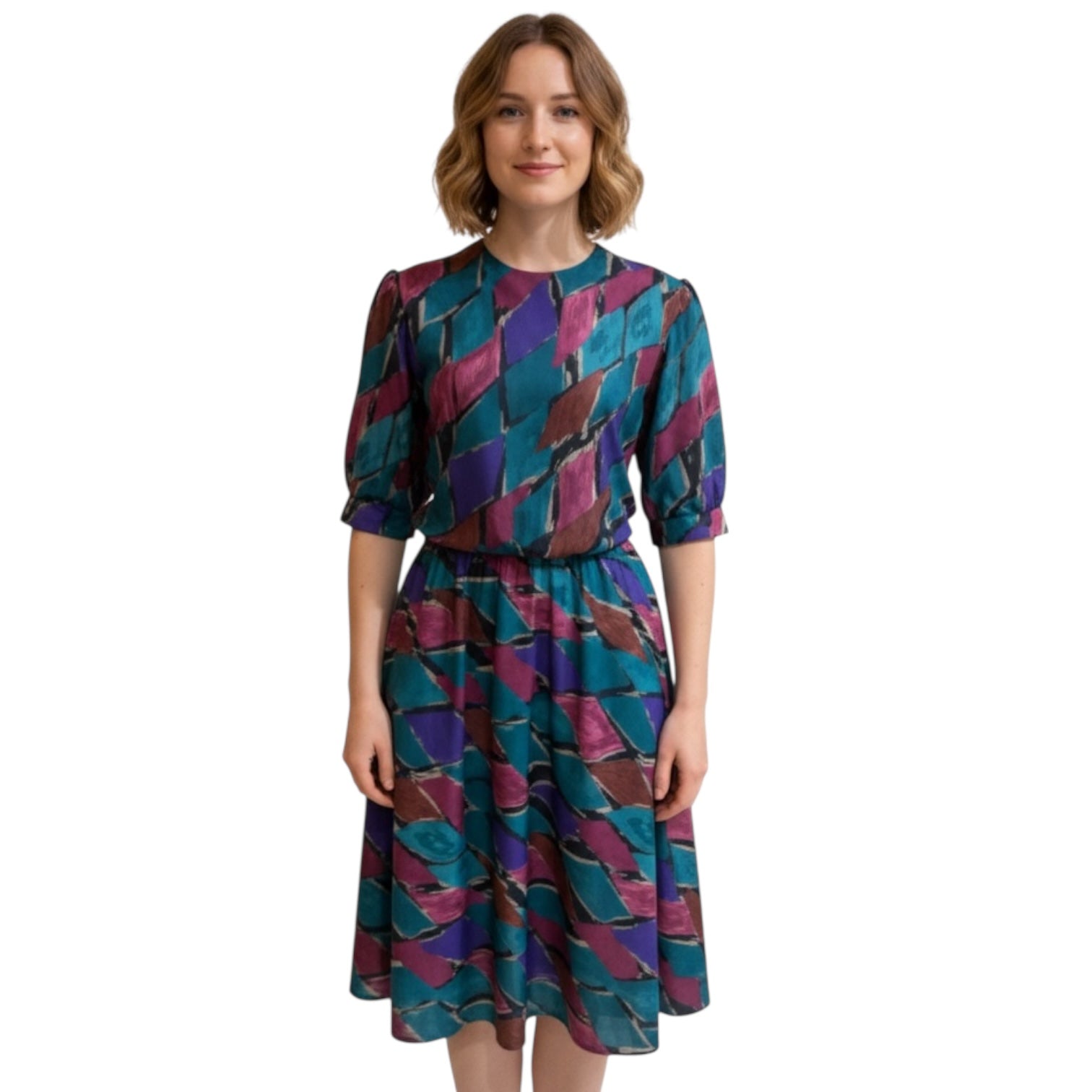 Terra Mosaic - 3/4 Sleeve Earthtone Print Dress