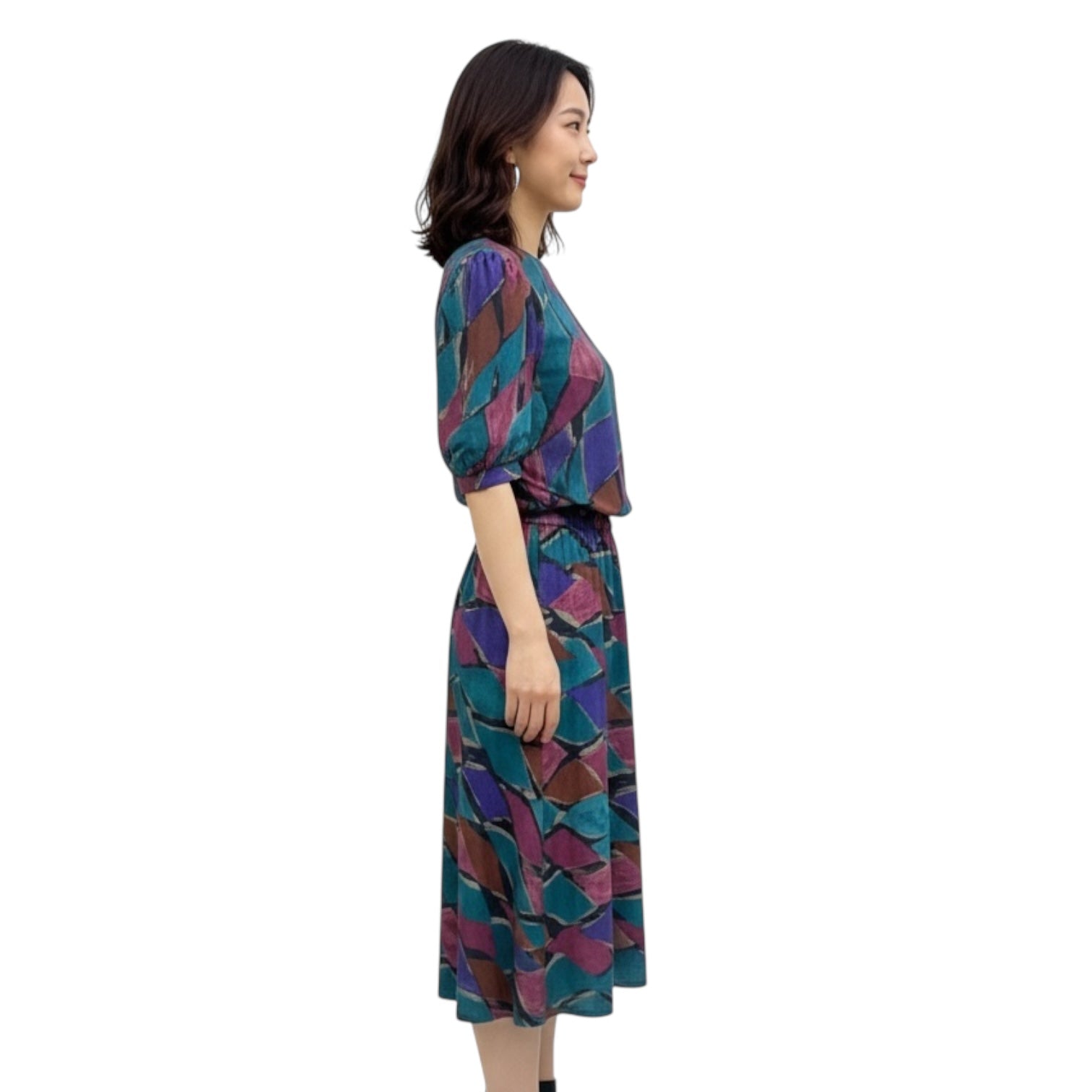 Terra Mosaic - 3/4 Sleeve Earthtone Print Dress