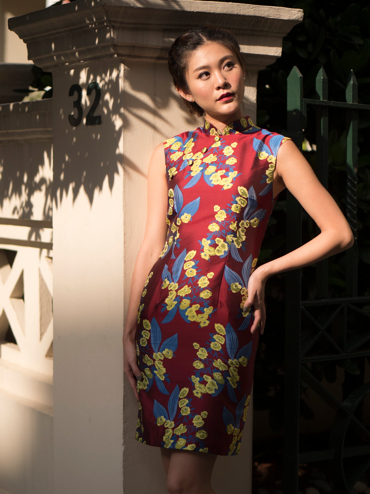 WINE BUTTERCUPS  - HANDMADE, LIMITED EDITION SILK BROCADE CHEONGSAM DRESS
