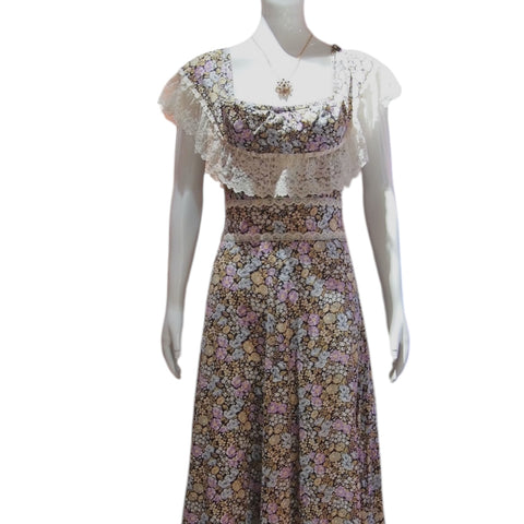 Wildflower Way - Vintage Floral Maxi Dress with Lace Trim