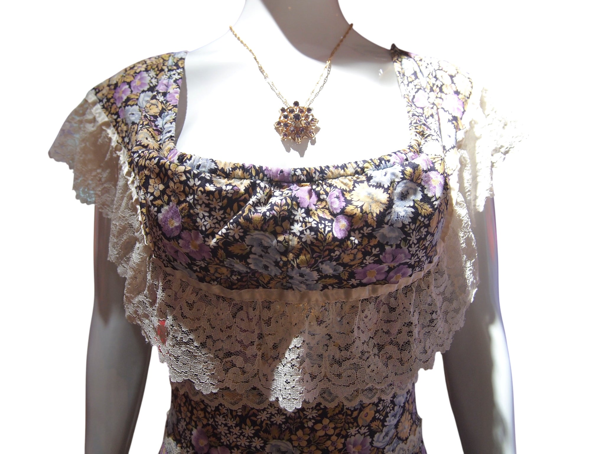 Wildflower Way - Vintage Floral Maxi Dress with Lace Trim