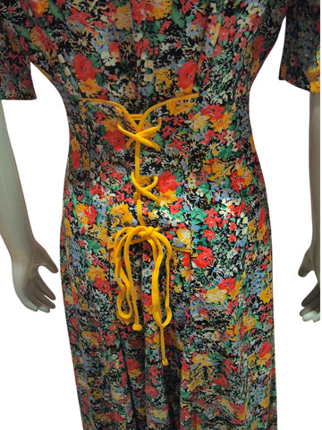 Laced In Bloom - Vintage Floral Maxi Dress with Lace Up