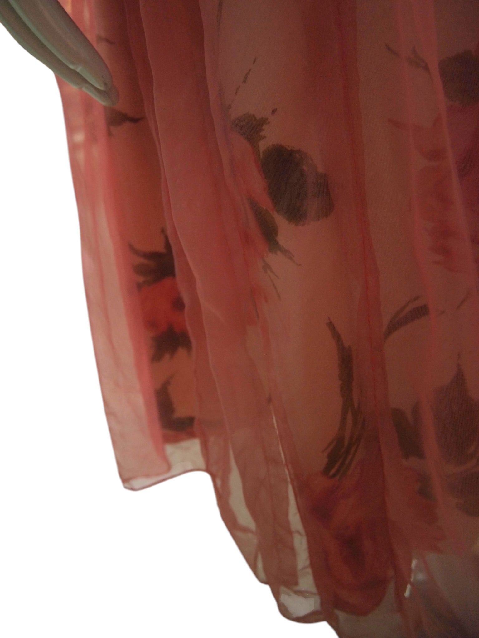 Rose Veil - Rare & Delicate Vintage 50s 3/4 Sleeve Floral Dress with Sheer Rose Pink Layer