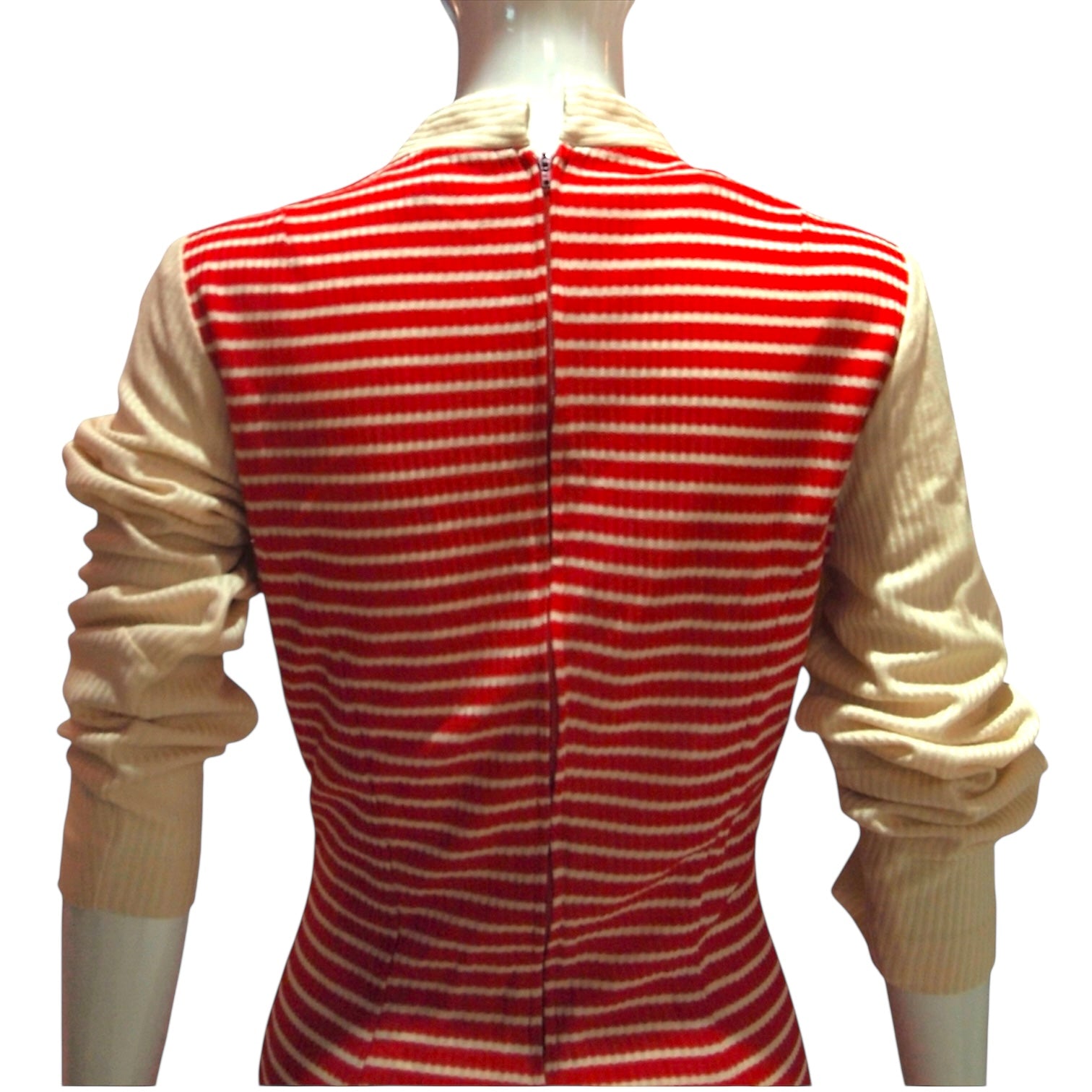 Carnaby Street - 60s Mod Red Cream Striped Knit Dress