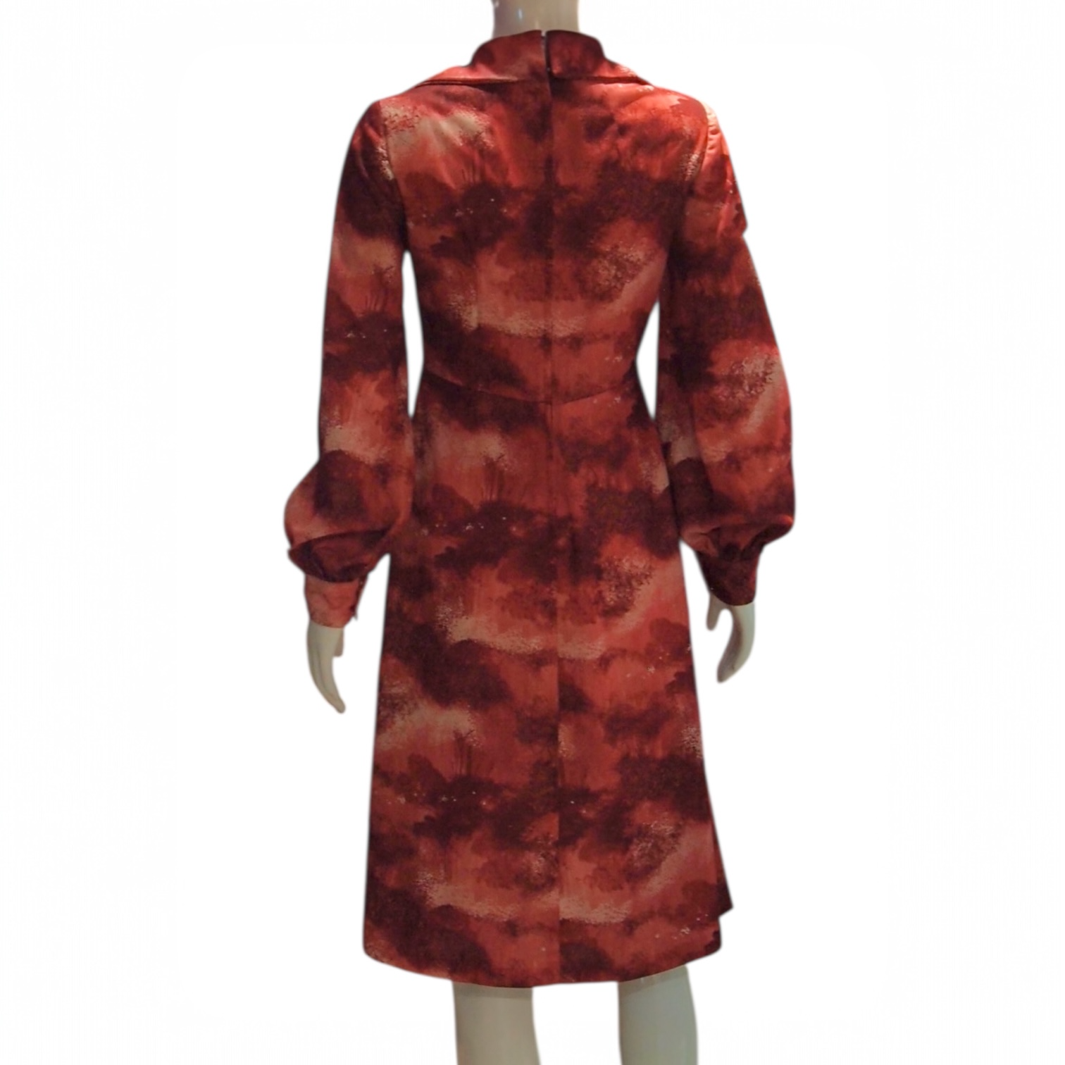 Duskwave - Muted Maroon Abstract Print With Balloon Long Lamb Sleeve