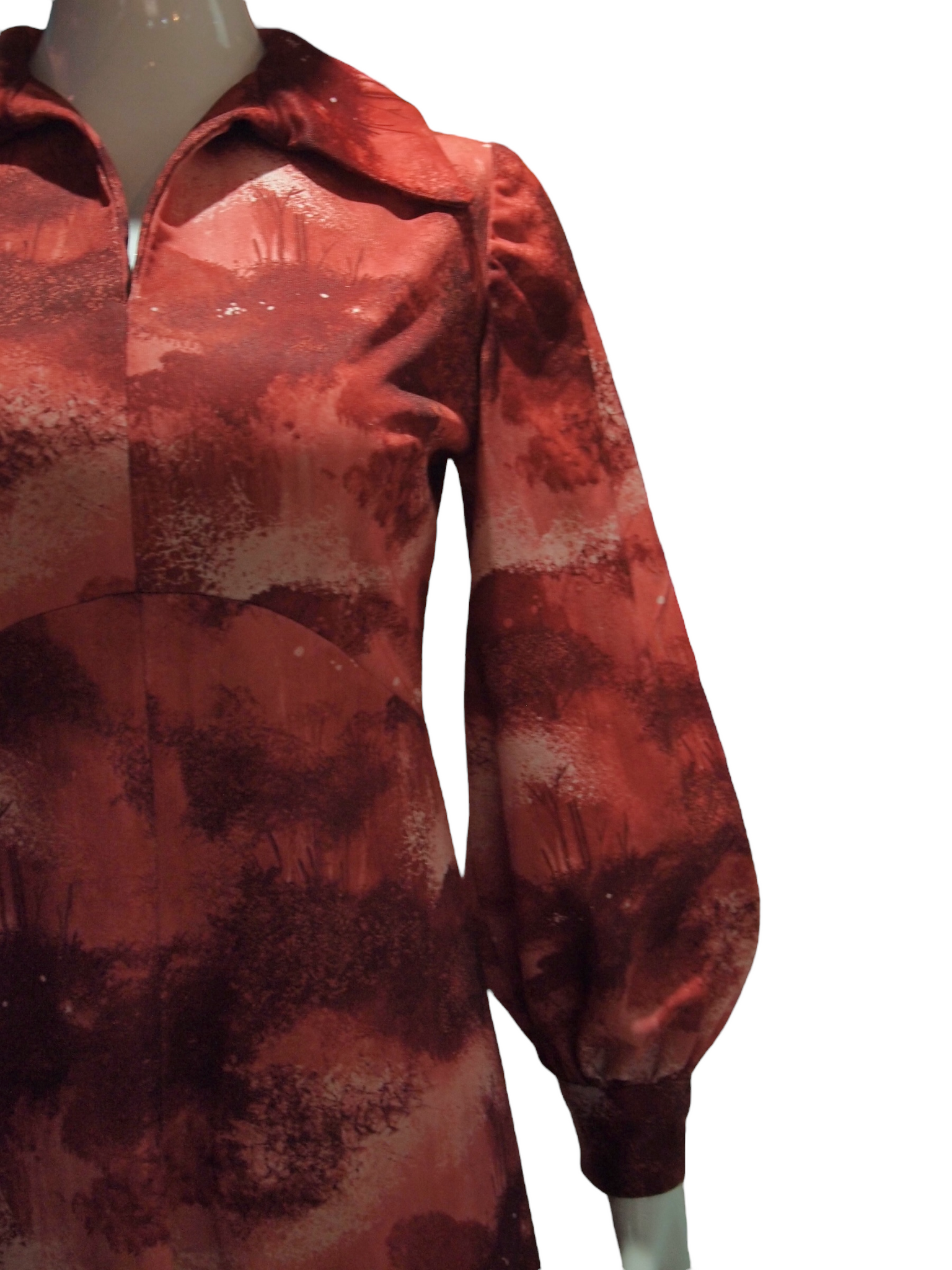 Duskwave - Muted Maroon Abstract Print With Balloon Long Lamb Sleeve