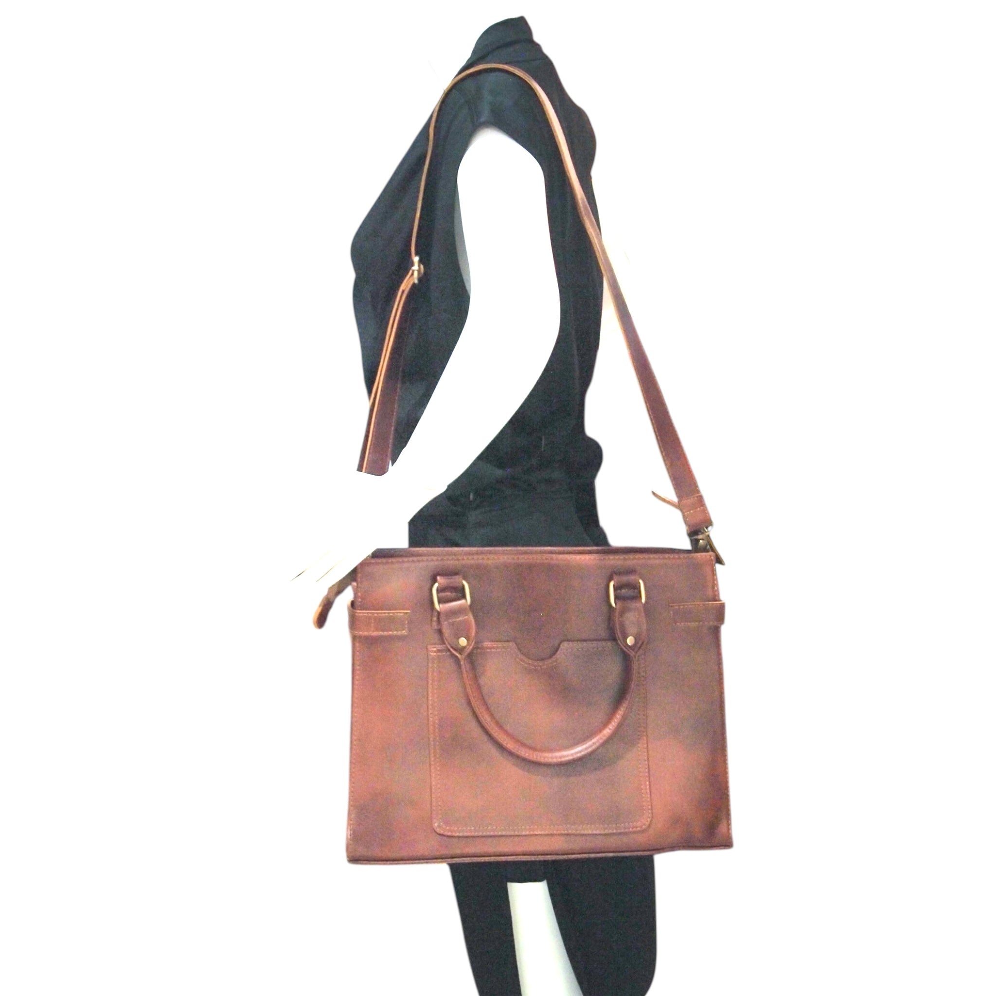 RECTANGLE KELLY- HANDMADE GENUINE LEATHER BRIEFCASE BAG REMOVABLE STRAPS SHOULDER OR SLING BAG