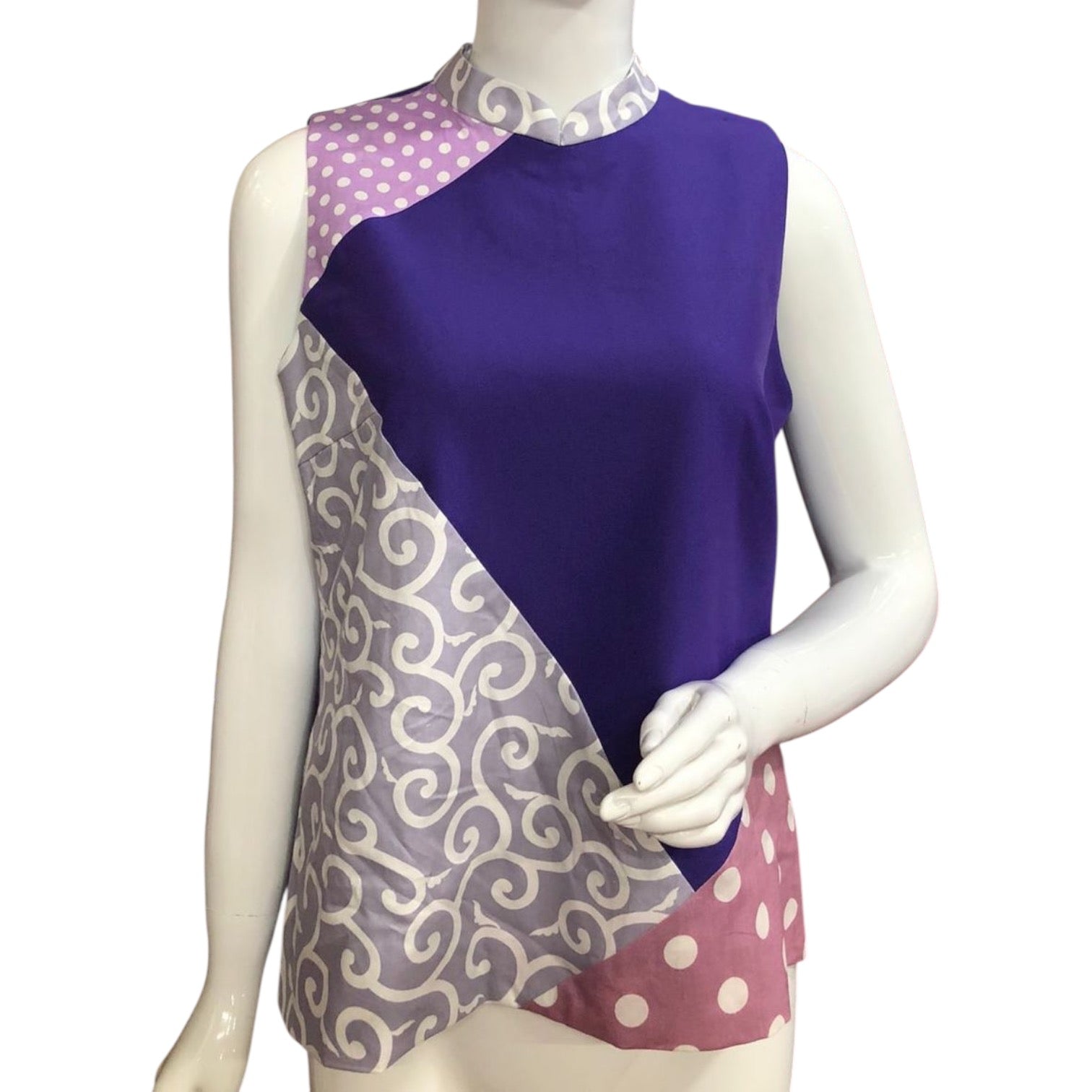 PURPLE JIGSAW QUARTERS - HANDMADE MODERN COTTON CHEONGSAM TOP