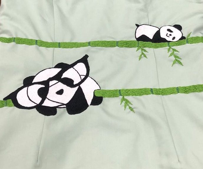 PANDA WAIST - HANDMADE, HAND-EMBROIDERED SILK-COTTON CHEONGSAM